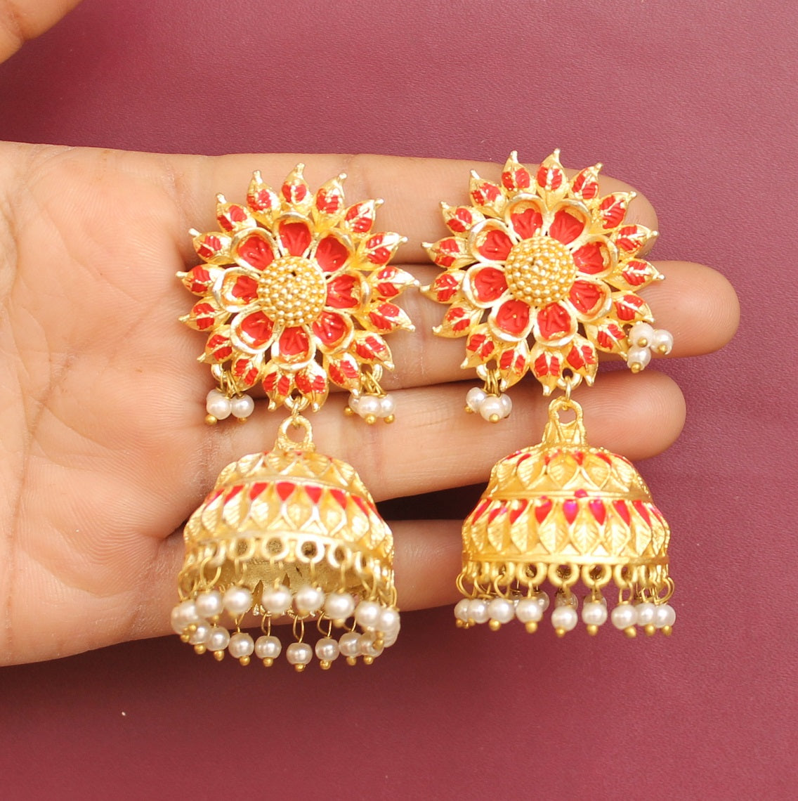 Beautiful Red Meenakari Jhumka/women Earrings/fashion Jhumka/new Arrivals/red  Jhumka for Saree/south Jewellery/arabic Jhumka/jhumki - Etsy